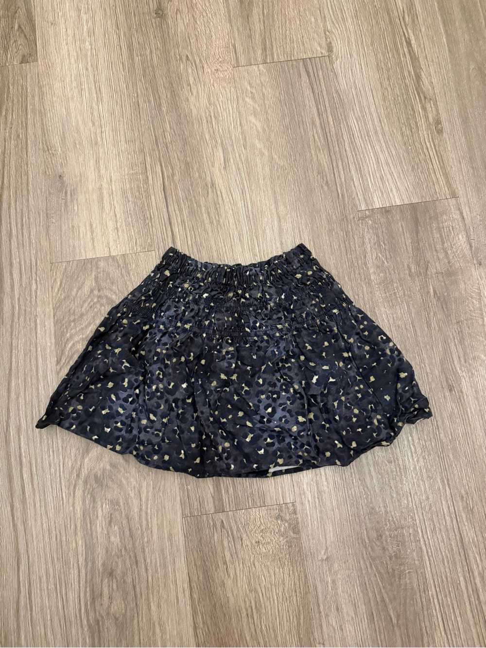 Zara Navy Blue Animal Print Smocked Waist Skirt